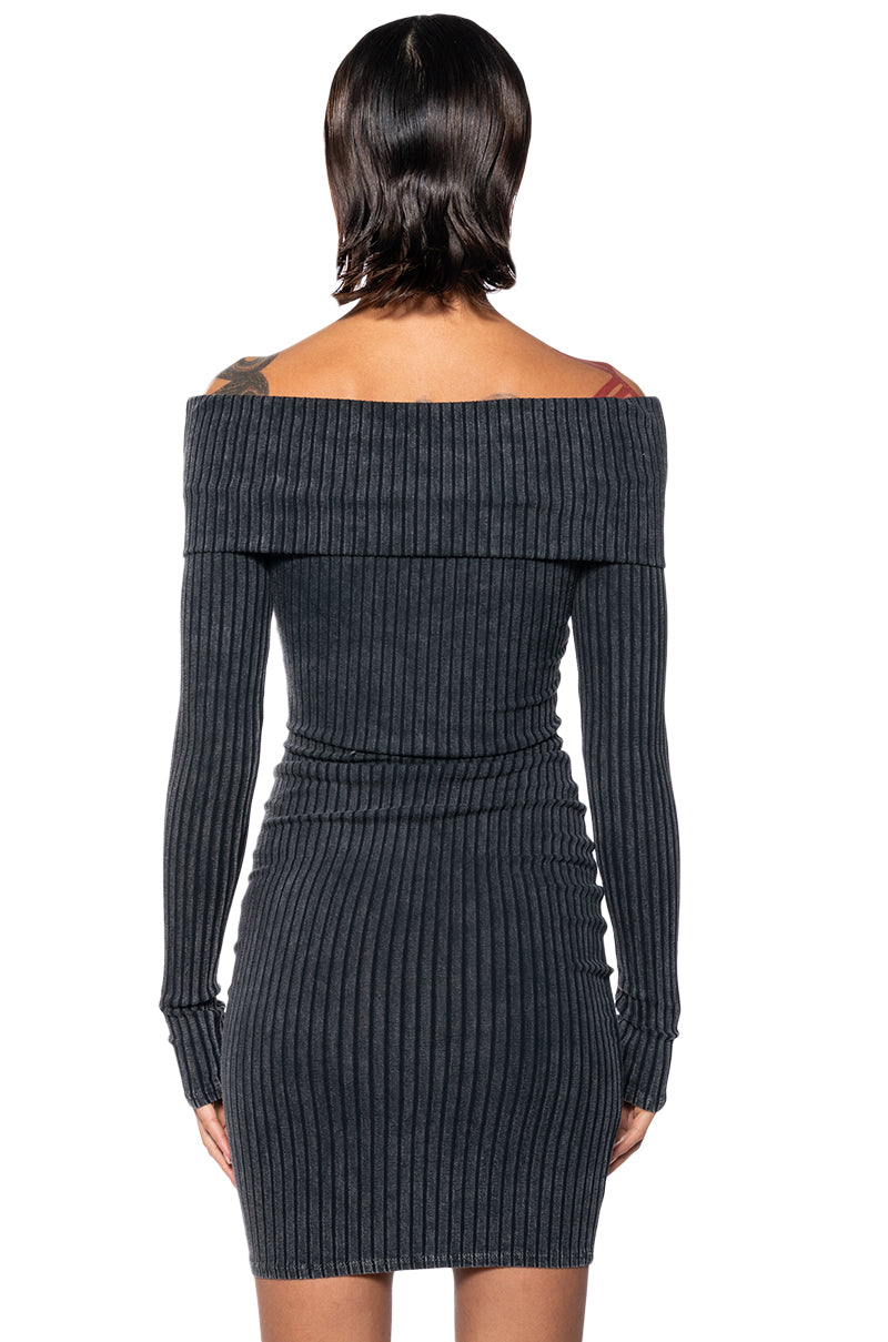 VIVIE OFF THE SHOULDER MINERAL WASH MINI DRESS