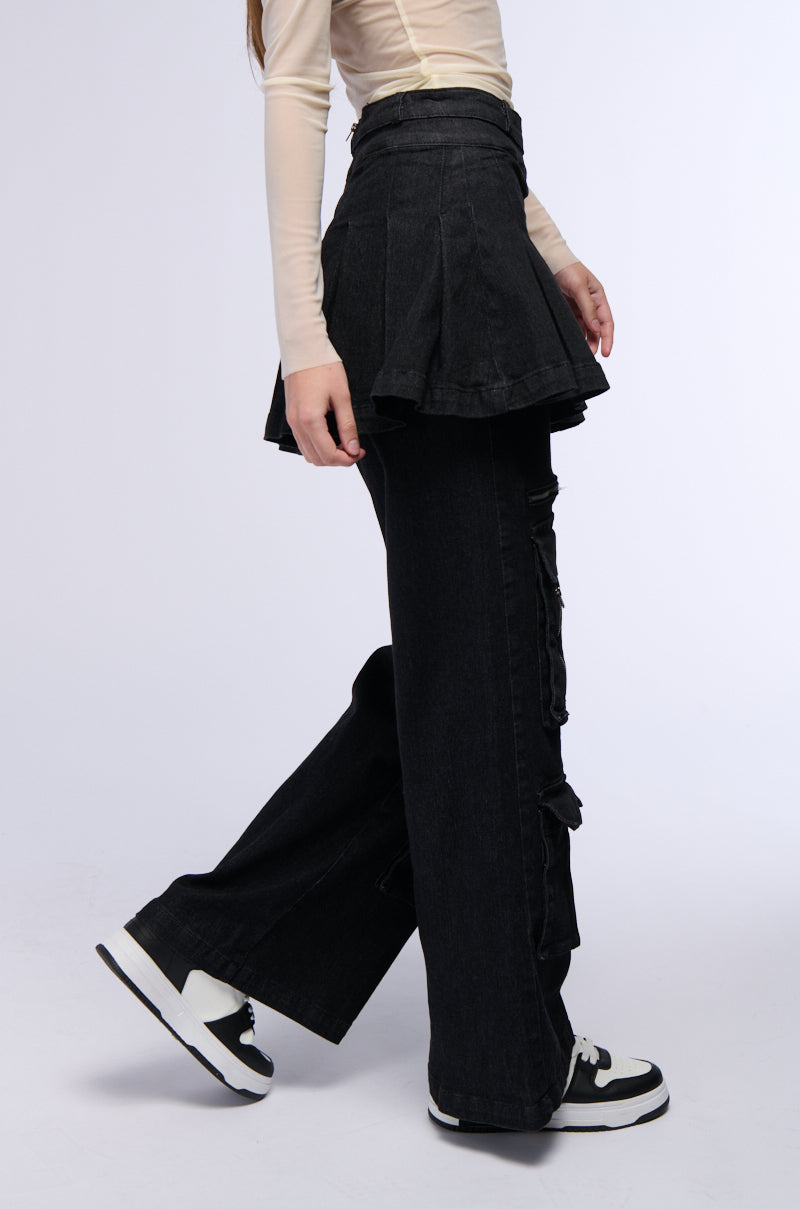WANT U BACK WIDE LEG DENIM PANT WITH SKIRT