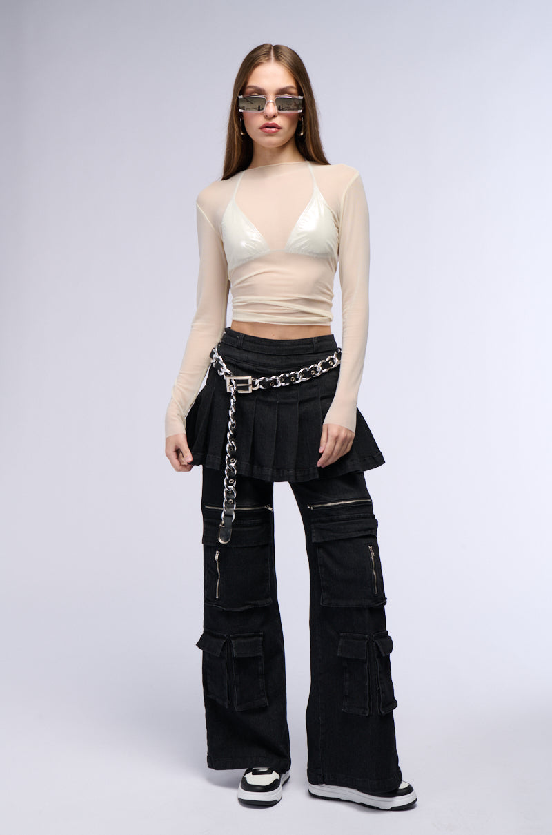 WANT U BACK WIDE LEG DENIM PANT WITH SKIRT
