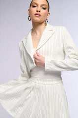 WHATS THE TEA PINSTRIPE CROP BLAZER IN WHITE