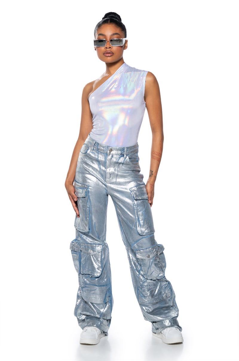 WILD CHILD METALLIC BODYSUIT IN SILVER MULTI