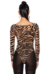 WILD THING FLOCKED LONG SLEEVE BODYSUIT