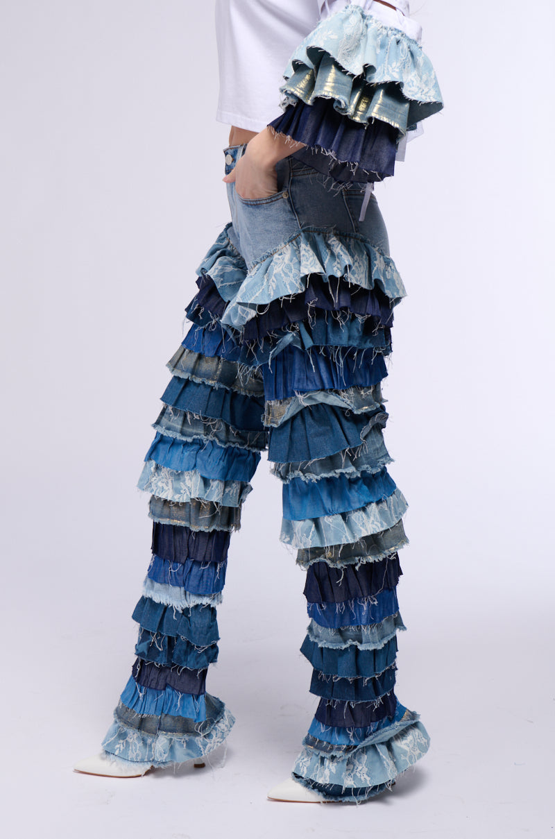WONDERLAND RUFFLED WIDE LEG DENIM JEAN