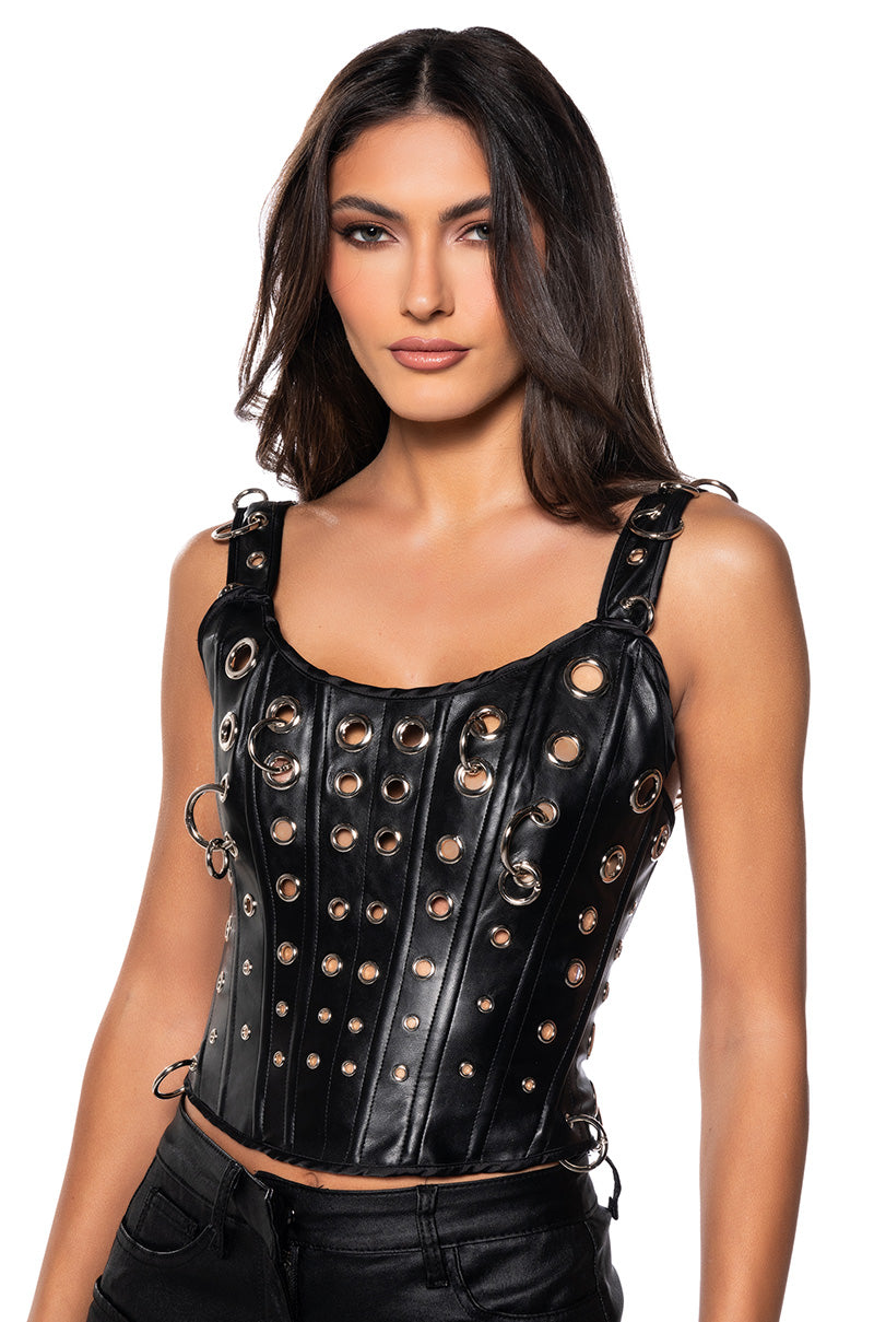 YOUNG & RECKLESS FAUX LEATHER CORSET TOP