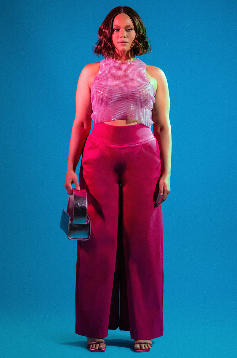 ZELDA RHINESTONE MESH SLEEVELESS TOP IN PINK