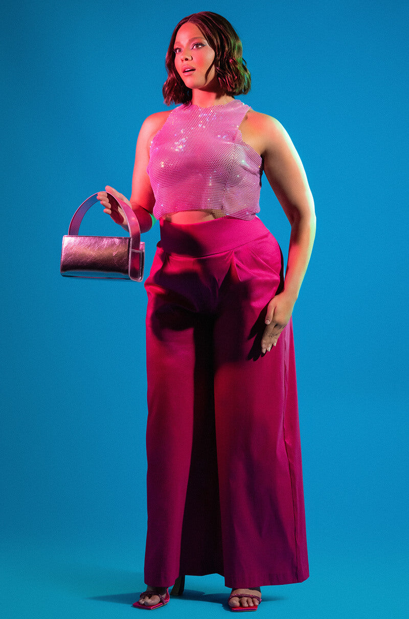 ZELDA RHINESTONE MESH SLEEVELESS TOP IN PINK