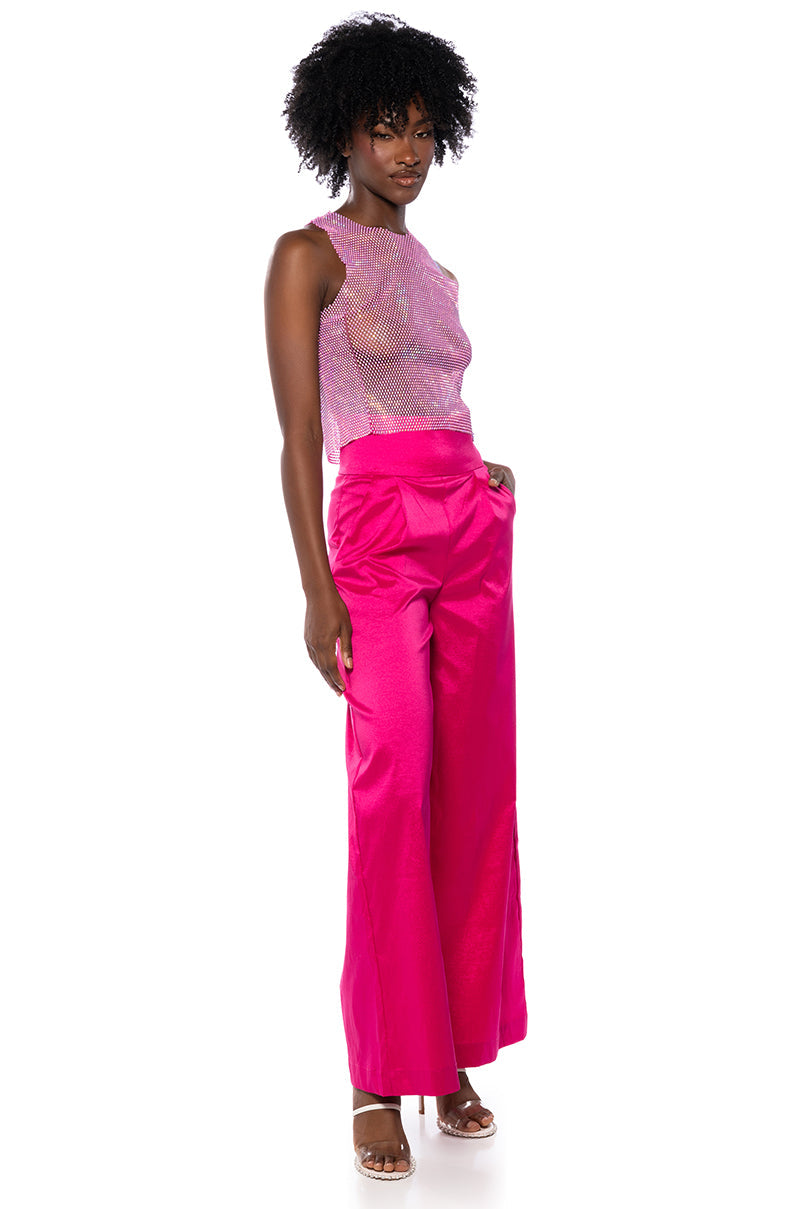 ZELDA RHINESTONE MESH SLEEVELESS TOP IN PINK