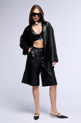 ZOE LONG FAUX LEATHER SHORTS IN BLACK
