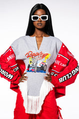 ZOOM ZOOM CORSETED FRINGE SWEATSHIRT